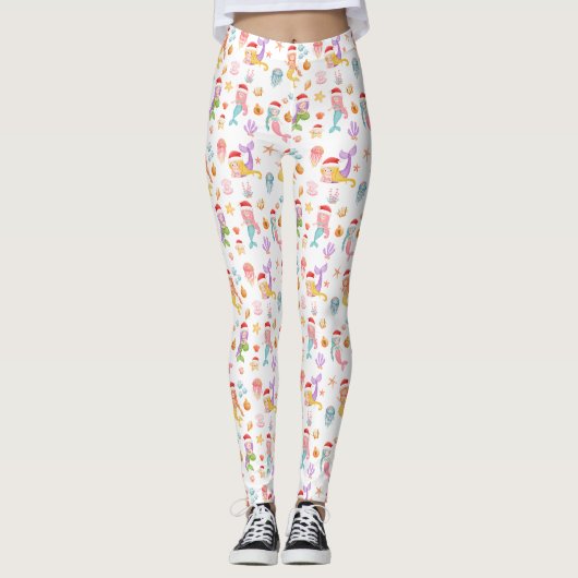 Zeemeermin Patroon Kerstmis Leggings (Voorkant)