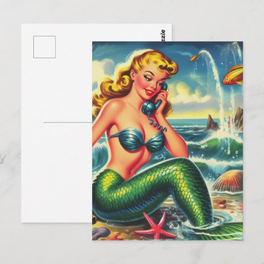  zeemeermin pin up briefkaart (Voorkant / Achterkant)