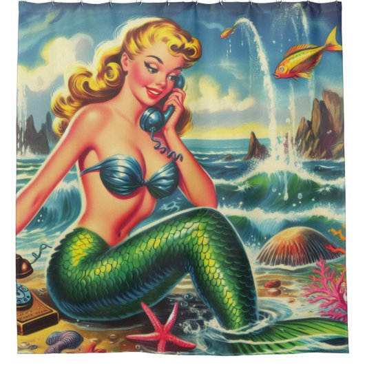  zeemeermin pin up douchegordijn (Voorkant)