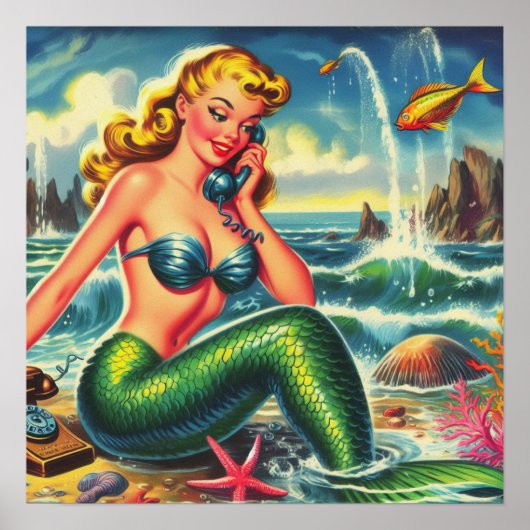 zeemeermin pin up poster (Voorkant)