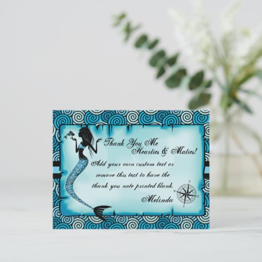 Zeemeermin, piraat, bedankt kaarten (Staand voorkant)