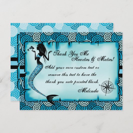 Zeemeermin, piraat, bedankt kaarten (Voorkant / Achterkant)