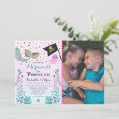 Zeemeermin & Piraat Verjaardags Uitnodiging Broer/ (Staand voorkant)