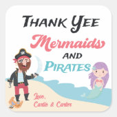 Zeemeermin & Pirate gezamenlijke verjaardagsfeestj Vierkante Sticker (Voorkant)