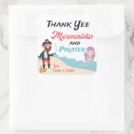 Zeemeermin & Pirate gezamenlijke verjaardagsfeestj Vierkante Sticker