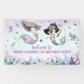 Zeemeermin Pirate Joint Twins Verjaardagsfeestje A Spandoek (Horizontaal)