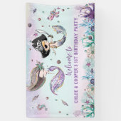 Zeemeermin Pirate Joint Twins Verjaardagsfeestje A Spandoek (Verticaal)