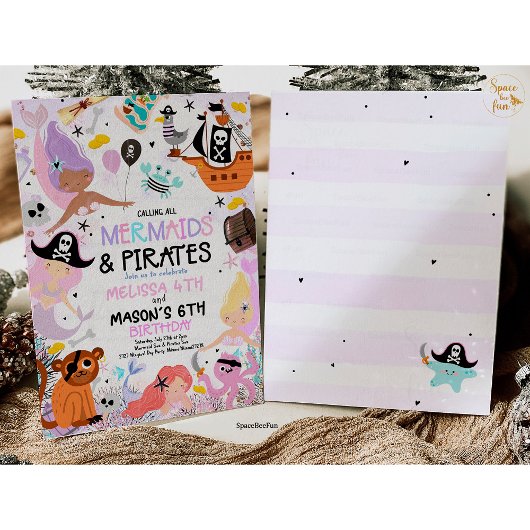 Zeemeermin & Piraten Verjaardagsfeestuitnodiging O Kaart