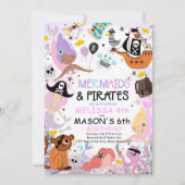 Zeemeermin & Piraten Verjaardagsfeestuitnodiging O Kaart (Voorkant)