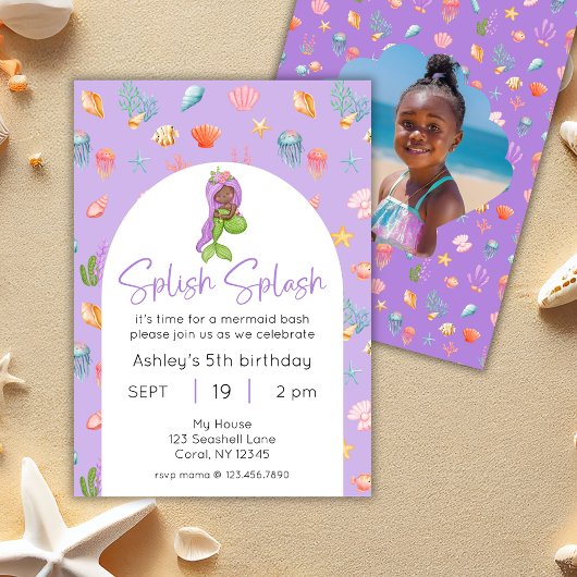 Zeemeermin Pool Party Verjaardagsfoto Kaart