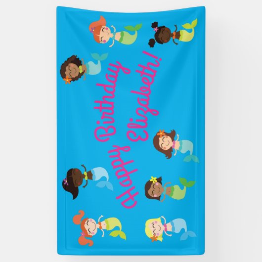 Zeemeermin Pool Verjaardagsfeest Kinder Spandoek (Verticaal)