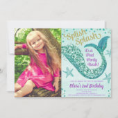 Zeemeermin poolfeest verjaardag blauwgroen gouden  kaart (Voorkant)