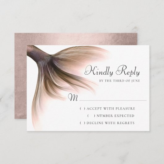 Zeemeermin Posh Tail | Stofachtige Terracotta Perz RSVP Kaartje (Voorkant / Achterkant)