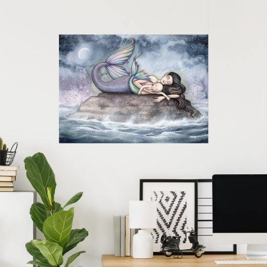 Zeemeermin Poster Moeder en Baby Zeemeermin (Thuiskantoor)