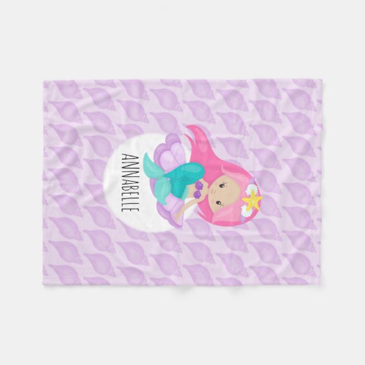 Zeemeermin Princess Girl Kinder Schattigee Paarse  Fleece Deken (Voorkant (Horizontaal))