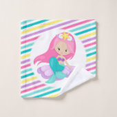 Zeemeermin Princess Squad Roze Blauw Gele Strepen Bad Handdoek (Wasdoekje)