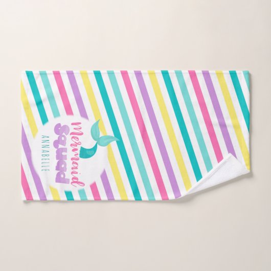 Zeemeermin Princess Squad Roze Blauw Gele Strepen Bad Handdoek (Handdoek)