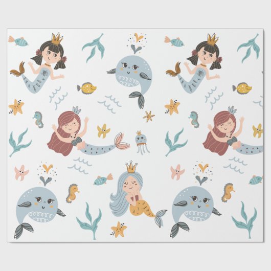 Zeemeermin prinses en walvis inpakpapier (Vlak)