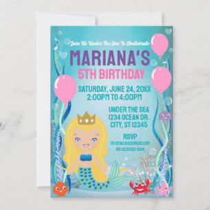Zeemeermin Prinses Feest (blond haar) Kaart