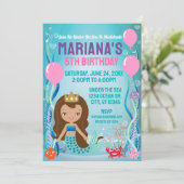 Zeemeermin Prinses Feest (bruin haar) Kaart (Staand voorkant)