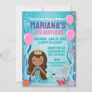 Zeemeermin Prinses Feest (donker haar) Kaart