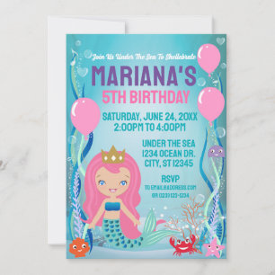 Zeemeermin Prinses Feest (roze haar) Kaart