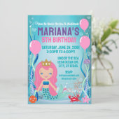 Zeemeermin Prinses Feest (roze haar) Kaart (Staand voorkant)
