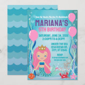Zeemeermin Prinses Feest (roze haar) Kaart (Voorkant / Achterkant)