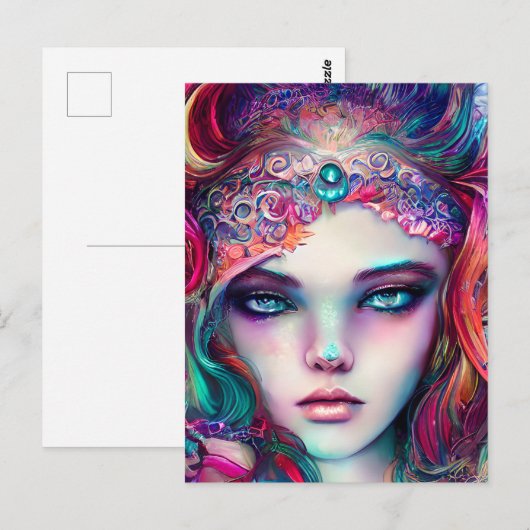 Zeemeermin Prinses Half Gezicht Graphic Briefkaart (Voorkant / Achterkant)