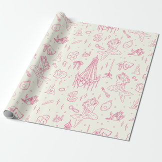 Zeemeermin Prinses Oceaan Fantasie Roze Toile Patr Cadeaupapier