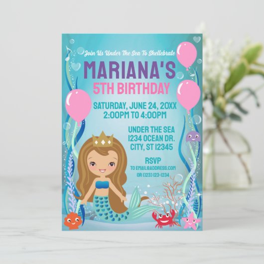 Zeemeermin Prinses Onder De Zee (goud/licht) Kaart (Staand voorkant)