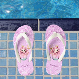 Zeemeermin prinses roze glitter naam meisje kinder teenslippers