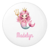 Zeemeermin prinses roze witte naam keramische knop (Voorkant)