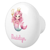 Zeemeermin prinses roze witte naam keramische knop (Rechts)