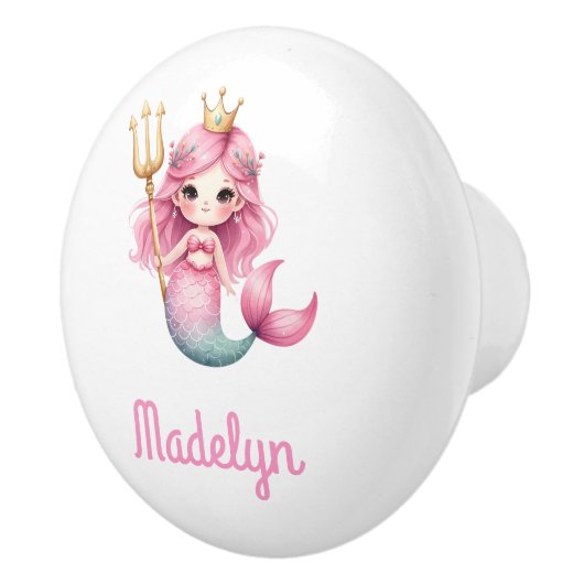 Zeemeermin prinses roze witte naam keramische knop (Rechts)