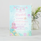 Zeemeermin Prinses Verjaardag Uitnodiging (Staand voorkant)