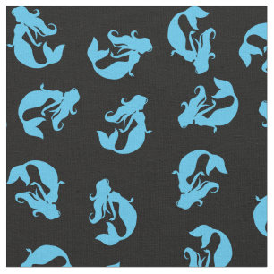 Zeemeermin Print Stof Blauw & Zwart