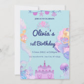 Zeemeermin QR Code onder zee 1st Birthday Invitati Kaart (Voorkant)