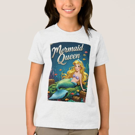 Zeemeermin Queen Cartoon Ocean Royalty Tri-Blend Shirt (Voorkant)