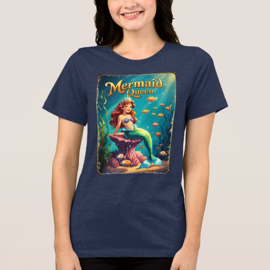 Zeemeermin Queen Cartoon Women's Whimsical Ocean Tri-Blend Shirt (Voorkant)