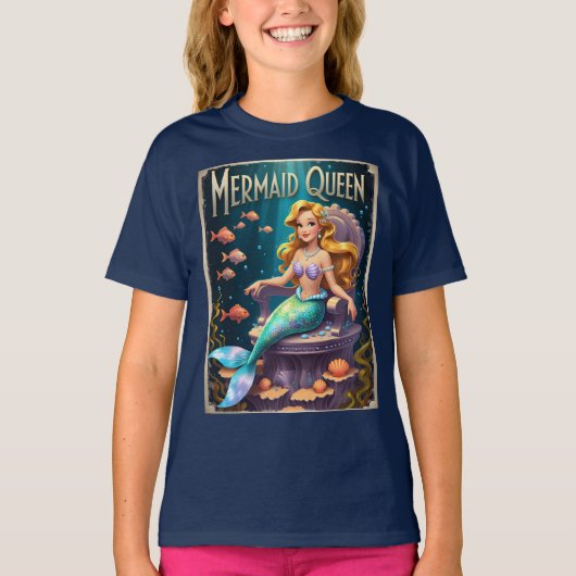  Zeemeermin Queen Retro Cartoon Charm Meisjes T-shirt (Voorkant)