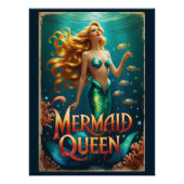  zeemeermin Queen Retro Wall Art Poster (Voorkant)