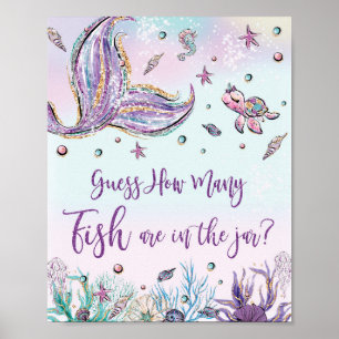 Zeemeermin Raad Hoeveel Vissen Baby Shower Verjaar Poster