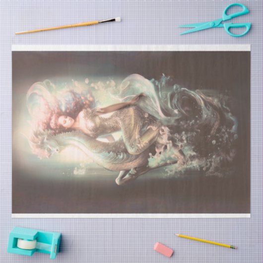 Zeemeermin Riding Seahorse Decoupage Tissuepapier (Craft)