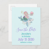 Zeemeermin Rijden een Dolfijn Fantasy Save the Dat Uitnodiging Briefkaart (Voorkant / Achterkant)