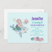 Zeemeermin Rijden een Dolfijn Fantasy Verjaardagsf Uitnodiging Briefkaart (Voorkant / Achterkant)