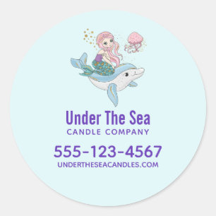 Zeemeermin Rijden een Dolfijn Onder het Zee Busine Ronde Sticker