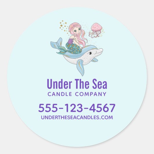 Zeemeermin Rijden een Dolfijn Onder het Zee Busine Ronde Sticker (Voorkant)