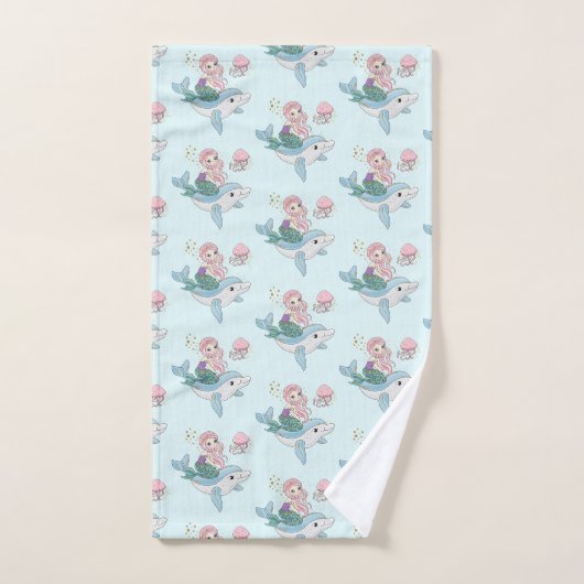 Zeemeermin Rijden op een Dolfijn Onder het Zee Pat Bad Handdoek (Handdoek)