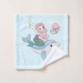 Zeemeermin Rijden op een Dolfijn Onder het Zee Pat Bad Handdoek (Wasdoekje)